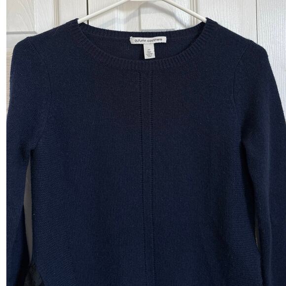 Autumn Cashmere 100% Cashmere Navy Blue Sweater with Black Lace Trim XS - Picture 2 of 7
